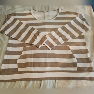 2X Sew In Love Light Brown & Cream Stripe 3/4 sleeve w/ Kangaroo Pocket